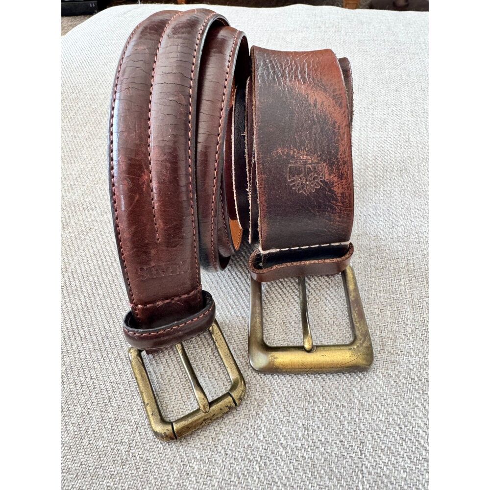 Chaps & Timberland Men's Leather Belt Bundle Brown 41" Distressed Classic Casual - Picture 5 of 7